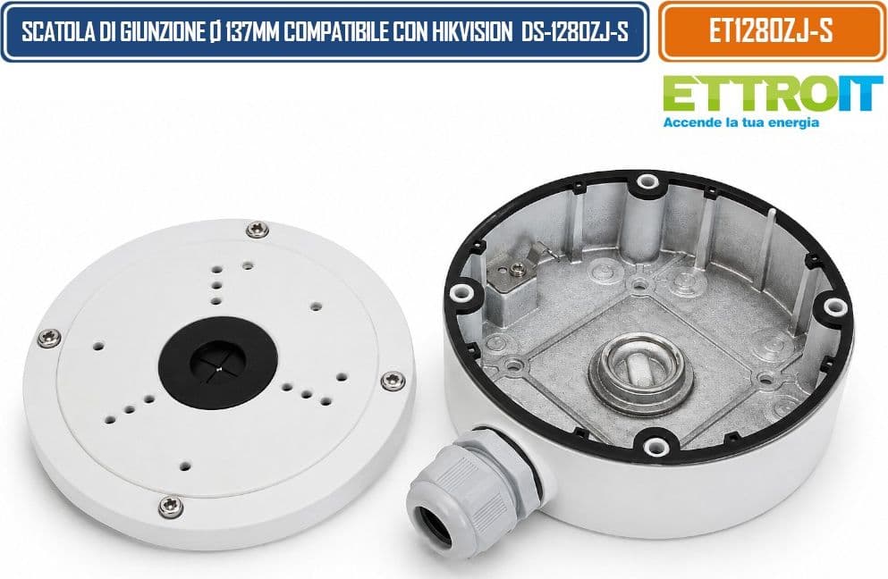 ETTROIT ET1280ZJ-S SCATOLA DI GIUNZIONE Ø137 MM PER TELECAMERE VIDEOSORVEGLIANZA COMPATIBILE CON HIKVISION DS-1280ZJ-S CON VANO INTERNO PER CABLAGGI E MONTAGGIO A PARETE O SOFFITTO - 4