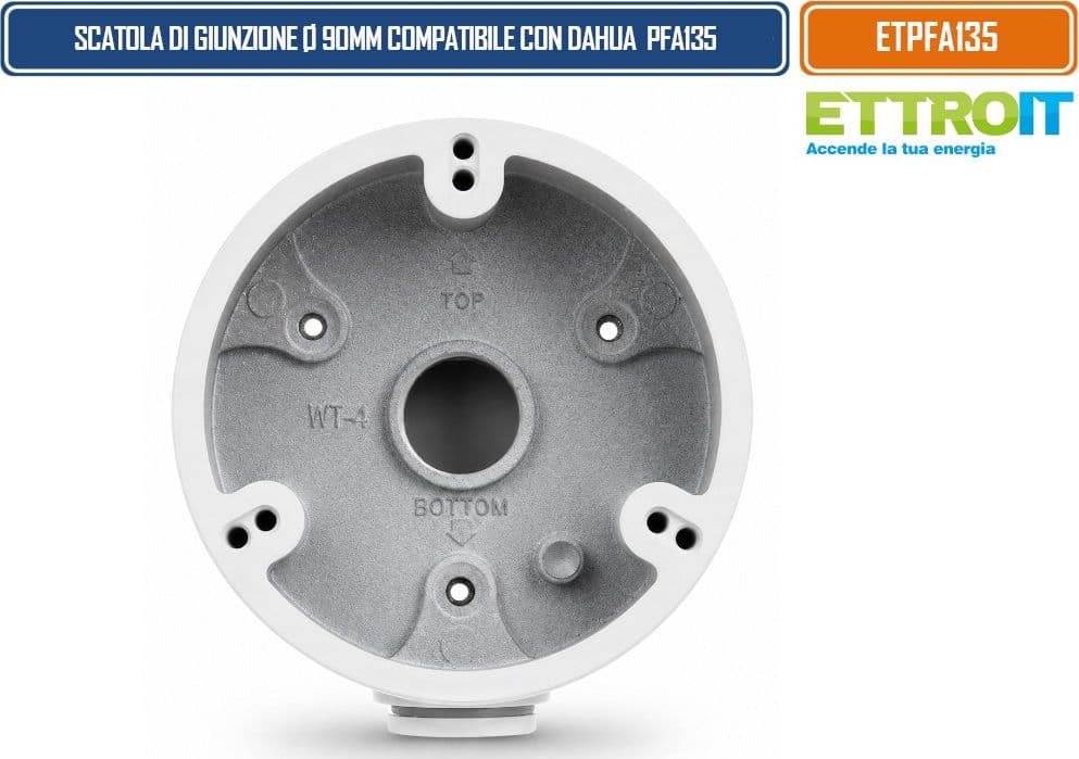ETTROIT ETPFA135 SCATOLA DI GIUNZIONE Ø90 × 33,7 MM PER TELECAMERE VIDEOSORVEGLIANZA COMPATIBILE CON DAHUA PFA135 CON VANO INTERNO PER CABLAGGI E PROFILO RIBASSATO - 2