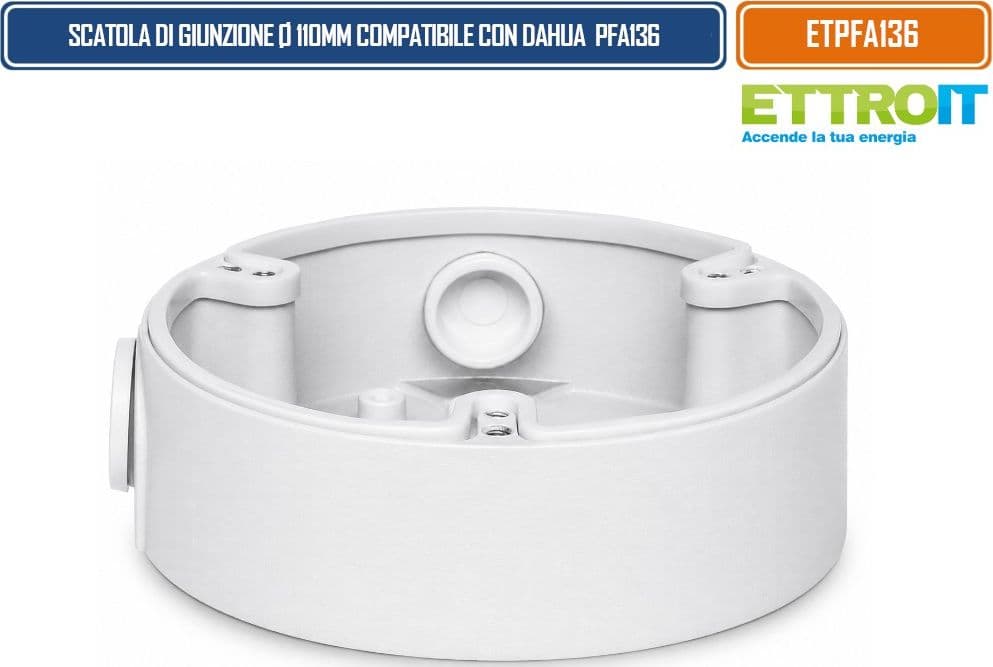 ETTROIT ETPFA136 SCATOLA DI GIUNZIONE Ø110 × 33,7 MM PER TELECAMERE VIDEOSORVEGLIANZA COMPATIBILE CON DAHUA PFA136 CON VANO INTERNO PER CABLAGGI E MONTAGGIO A PARETE O SOFFITTO - 2