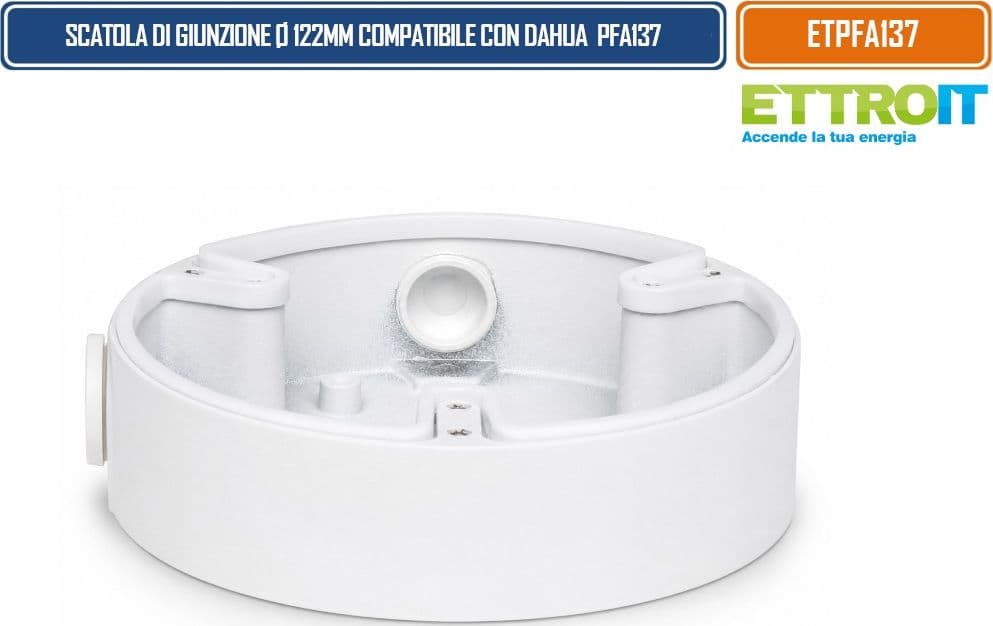 ETTROIT ETPFA137 SCATOLA DI GIUNZIONE Ø122 × 33,8 MM PER TELECAMERE VIDEOSORVEGLIANZA COMPATIBILE CON DAHUA PFA137 PER DOME EYEBALL E PTZ COMPATTE CON VANO INTERNO PER CABLAGGI - 2