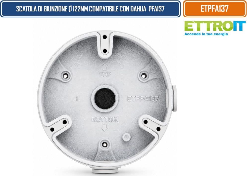 ETTROIT ETPFA137 SCATOLA DI GIUNZIONE Ø122 × 33,8 MM PER TELECAMERE VIDEOSORVEGLIANZA COMPATIBILE CON DAHUA PFA137 PER DOME EYEBALL E PTZ COMPATTE CON VANO INTERNO PER CABLAGGI - 3