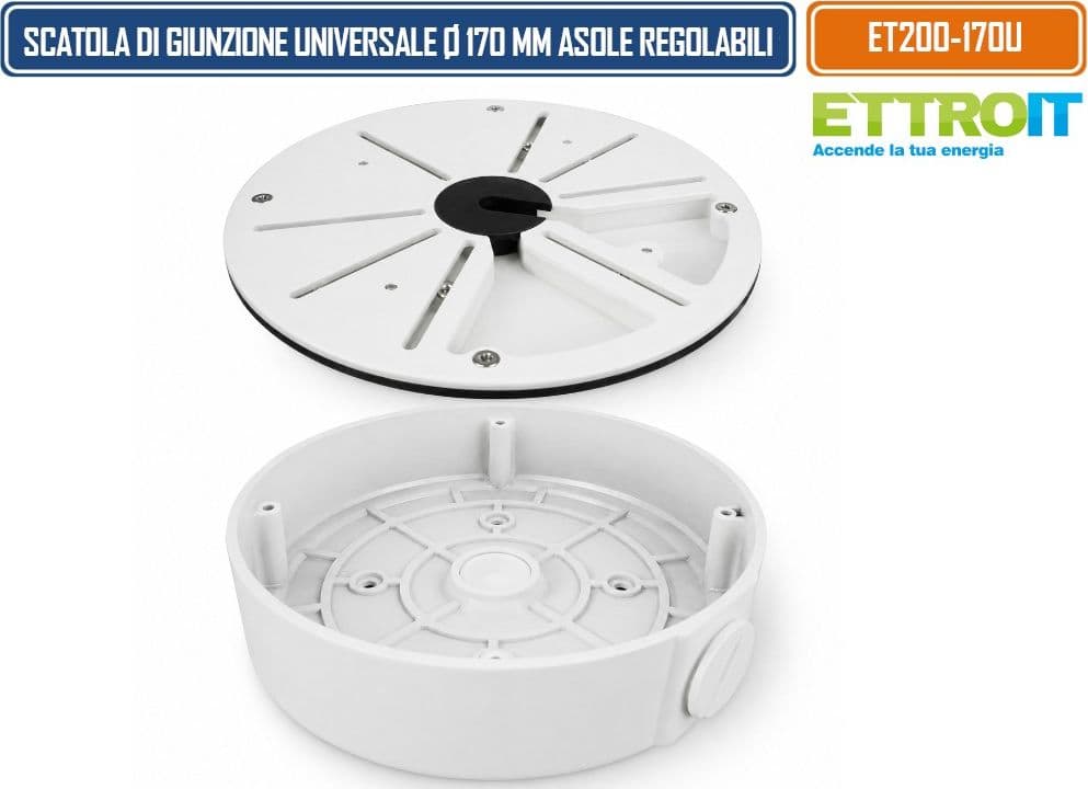 ETTROIT ET200-170U SCATOLA DI GIUNZIONE UNIVERSALE IMPERMEABILE Ø170 MM IN LEGA DI ALLUMINIO CON ASOLE RADIALI REGOLABILI PER TELECAMERE 3/4 PUNTI DI FISSAGGIO - 5