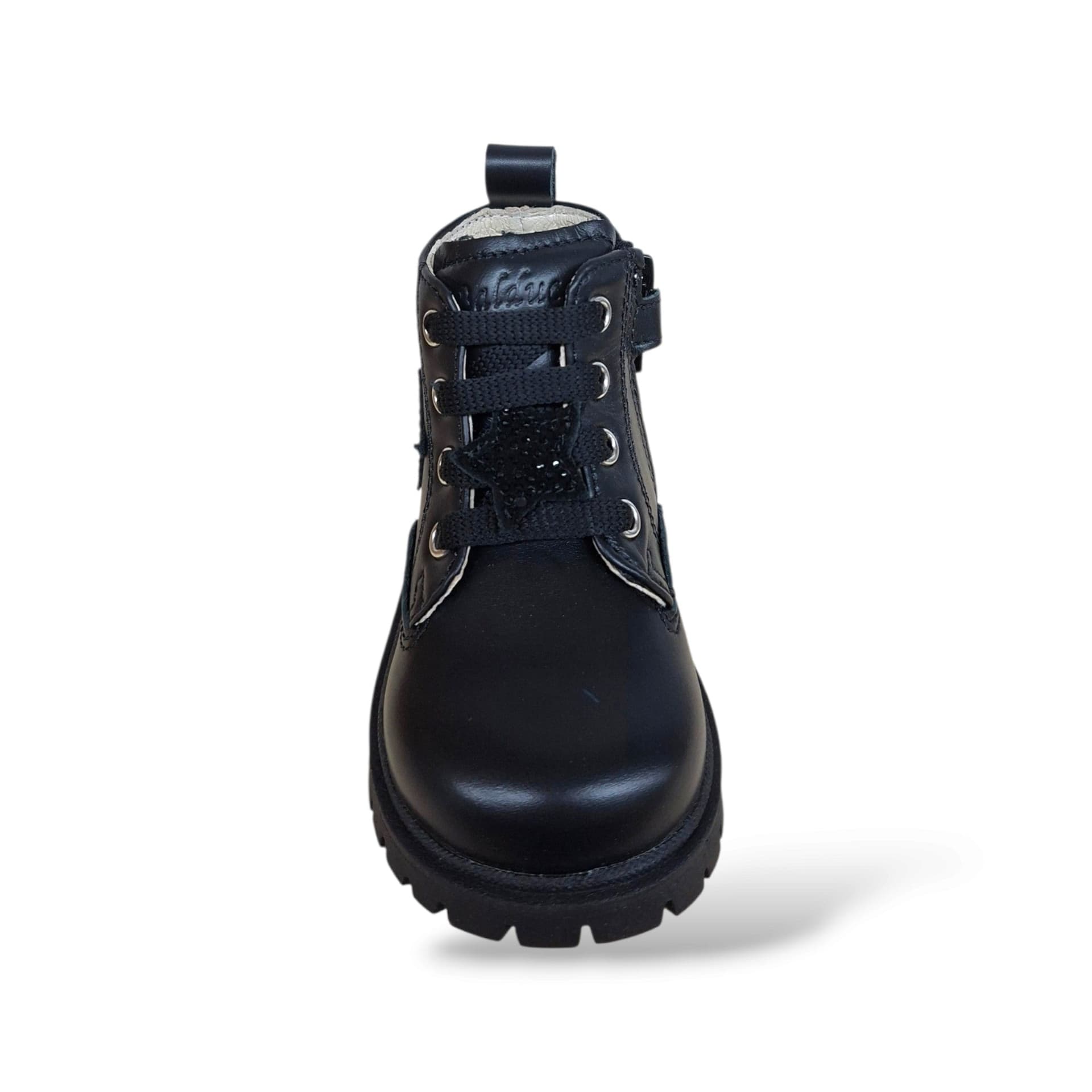 Balducci Cita MATR2732 Anfibio Primi Passi Bambina Nero | Pelle Stelle Glitter Zip Laterale Lacci Artigianale Italiano Premium | Taglie 20-26 | Scarpetteria Gica - 4