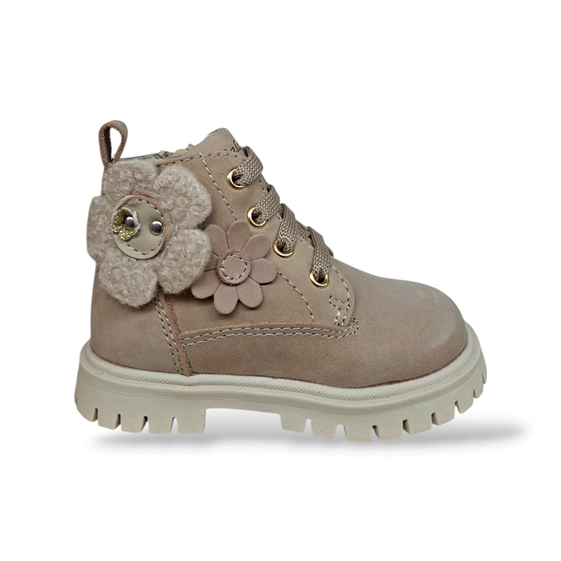 Balducci Cita MATR2730 Anfibio Primi Passi Bambina Beige | Nabuk Fiori Laterali Zip Laterale Lacci Romantico Artigianale Italiano | Taglie 20-26 | Scarpetteria Gica - 6