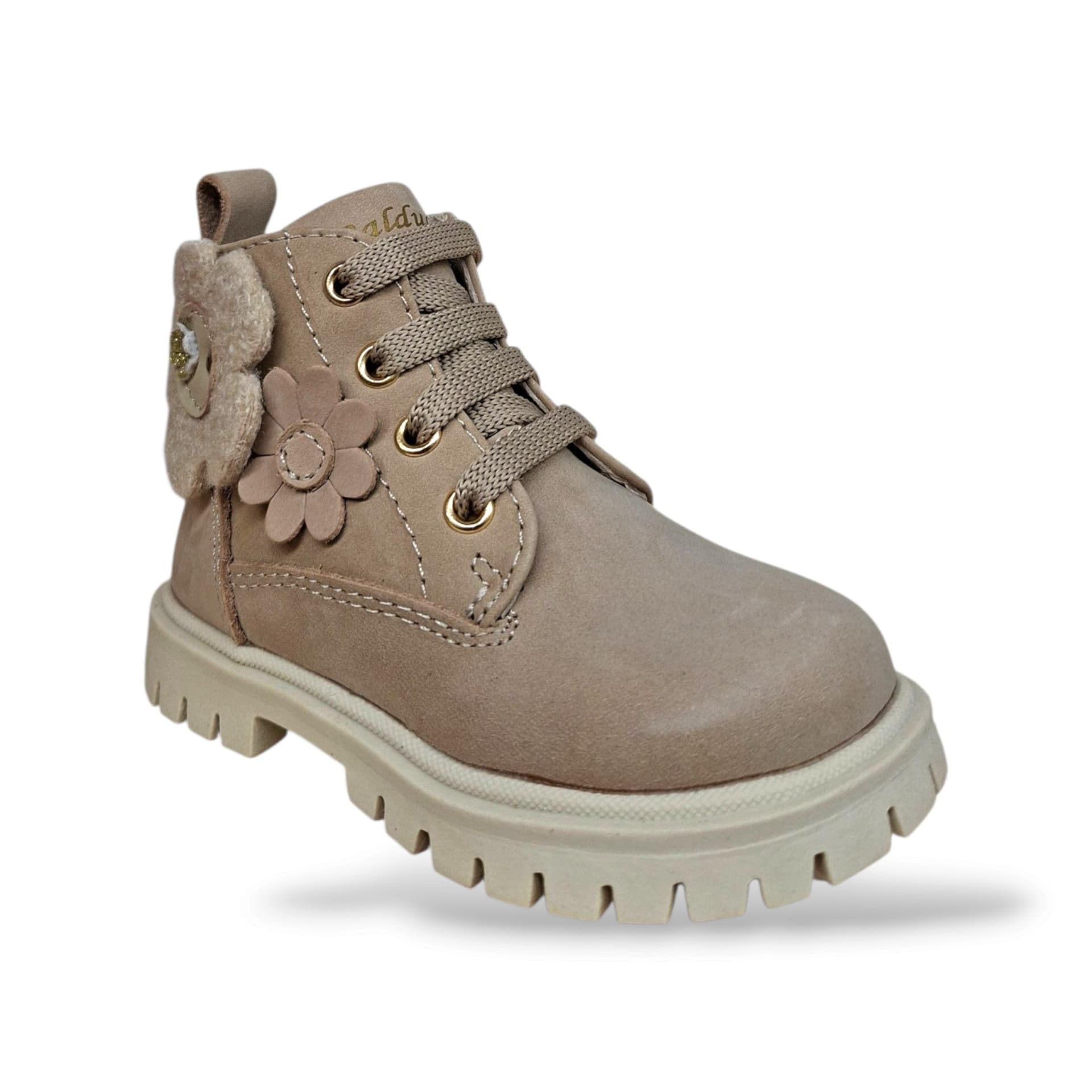 Balducci Cita MATR2730 Anfibio Primi Passi Bambina Beige | Nabuk Fiori Laterali Zip Laterale Lacci Romantico Artigianale Italiano | Taglie 20-26 | Scarpetteria Gica - 2