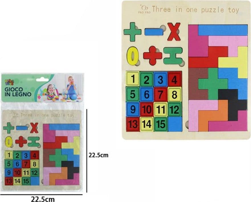 GIOCO IN LEGNO 3IN1 PUZZLE NUMERICO BLOCCHI RUSSI ROMPICAPO EDUCATIVO PER BAMBINI 07285 - 2