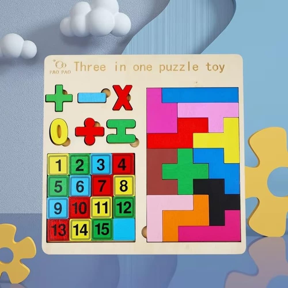 GIOCO IN LEGNO 3IN1 PUZZLE NUMERICO BLOCCHI RUSSI ROMPICAPO EDUCATIVO PER BAMBINI 07285 - 3