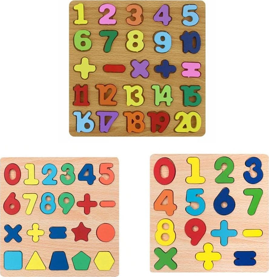PUZZLE IN LEGNO CON NUMERI SIMBOLI FORME MATEMATICI BAMBINI GIOCO EDUCATIVO 3 MODELLI 31570