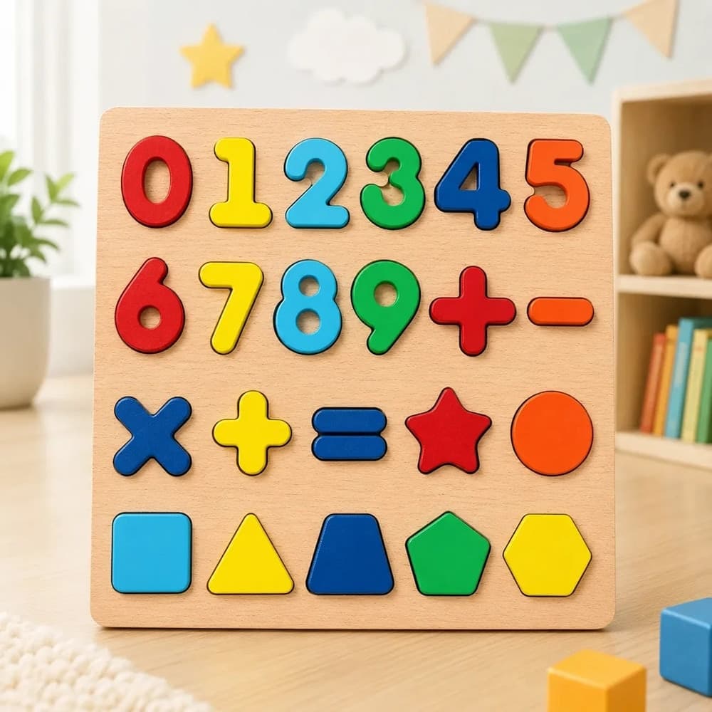 PUZZLE IN LEGNO CON NUMERI SIMBOLI FORME MATEMATICI BAMBINI GIOCO EDUCATIVO 3 MODELLI 31570 - 4