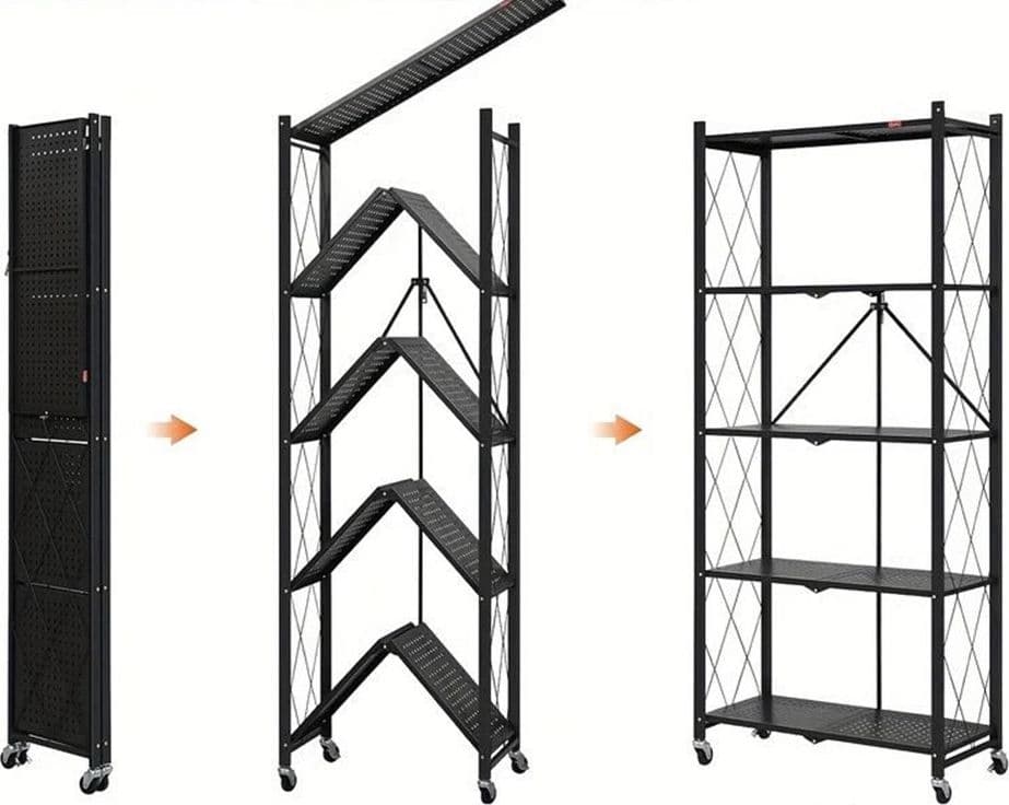 CARRELLO SCAFFALE A 5 RIPIANI PIEGHEVOLE PORTATILE IN METALLO CON RUOTE CUCINA SALVASPAZIO - 11