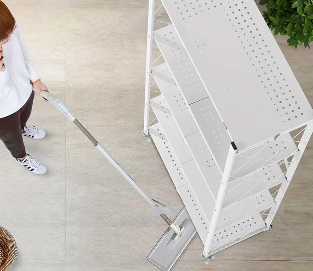 CARRELLO SCAFFALE A 5 RIPIANI PIEGHEVOLE PORTATILE IN METALLO CON RUOTE CUCINA SALVASPAZIO - 5