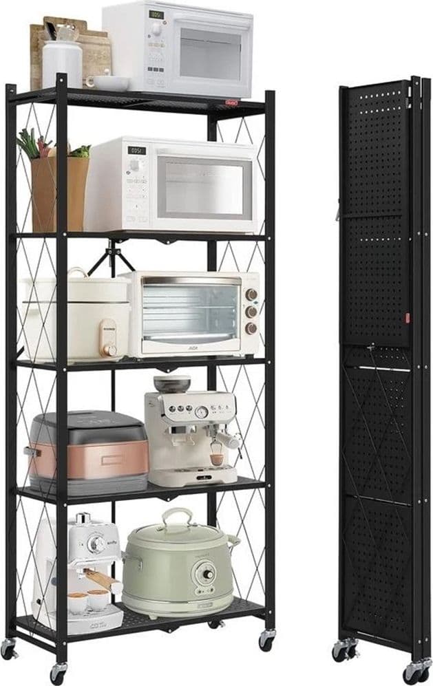 CARRELLO SCAFFALE A 5 RIPIANI PIEGHEVOLE PORTATILE IN METALLO CON RUOTE CUCINA SALVASPAZIO - 10