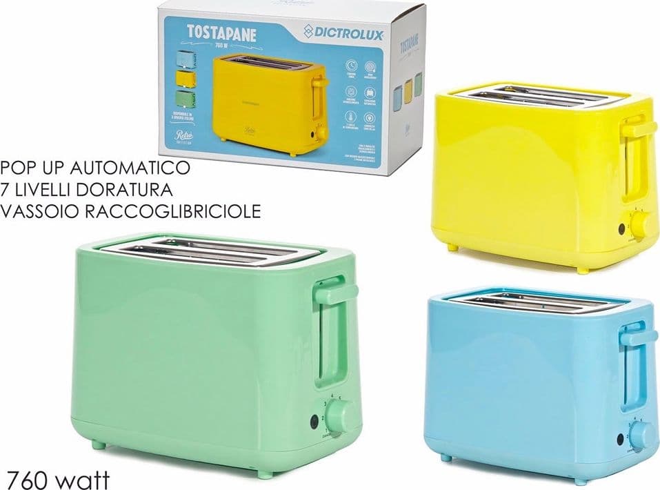 TOSTAPANE 760W DESIGN VINTAGE FUNZIONE 7 LIVELLI DI DORATURA CON VASSOIO RACCOGLIBRICIOLE - 2