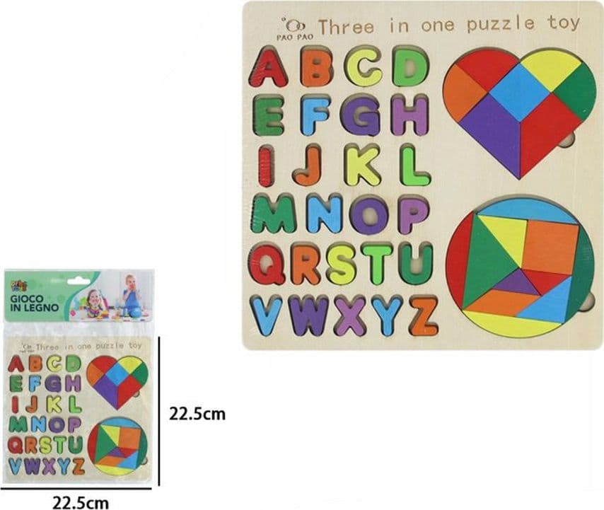 GIOCO LEGNO 3IN1 CON ALFABETO FORME GEOMETRICHE LAVAGNA DIDATTICA EDUCATIVO BAMBINI 07284 - 2