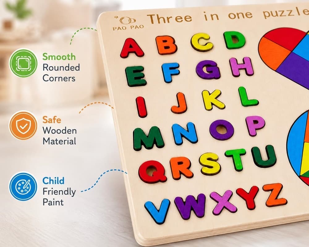 GIOCO LEGNO 3IN1 CON ALFABETO FORME GEOMETRICHE LAVAGNA DIDATTICA EDUCATIVO BAMBINI 07284 - 3