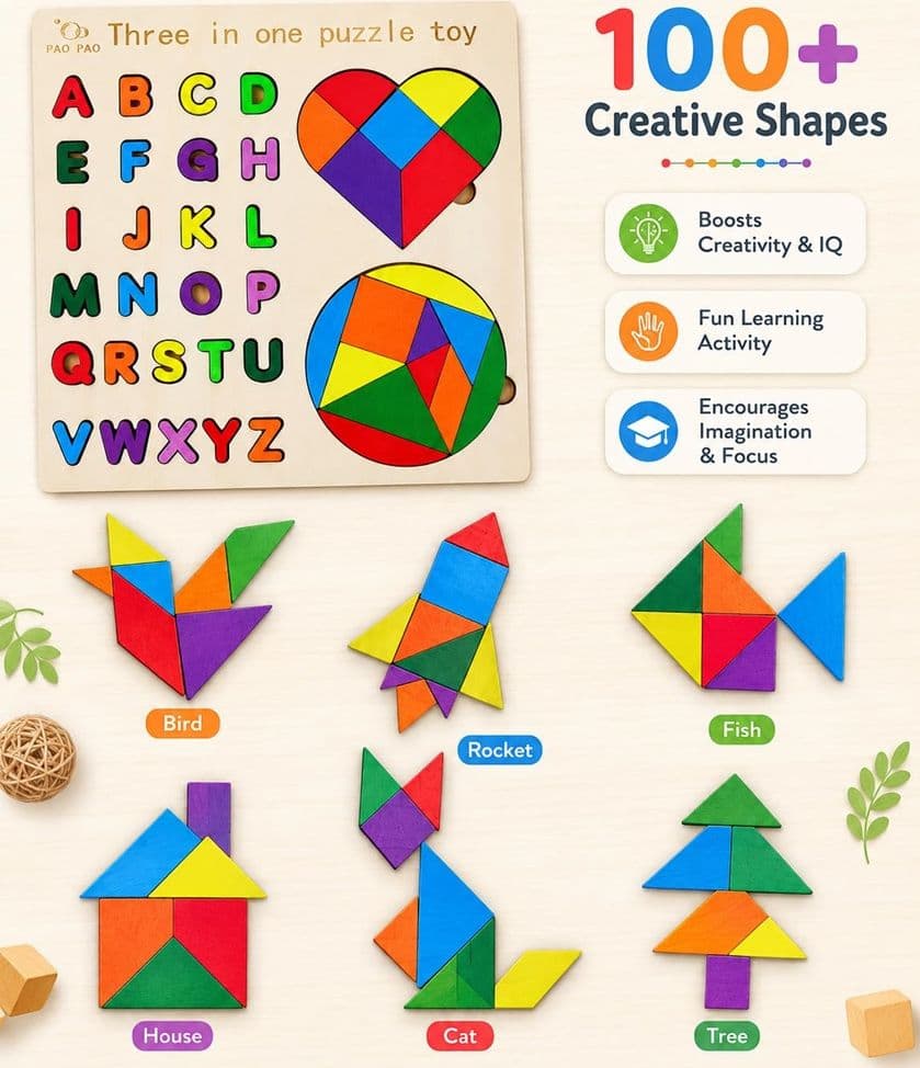 GIOCO LEGNO 3IN1 CON ALFABETO FORME GEOMETRICHE LAVAGNA DIDATTICA EDUCATIVO BAMBINI 07284 - 4