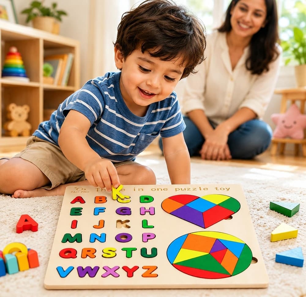 GIOCO LEGNO 3IN1 CON ALFABETO FORME GEOMETRICHE LAVAGNA DIDATTICA EDUCATIVO BAMBINI 07284 - 5