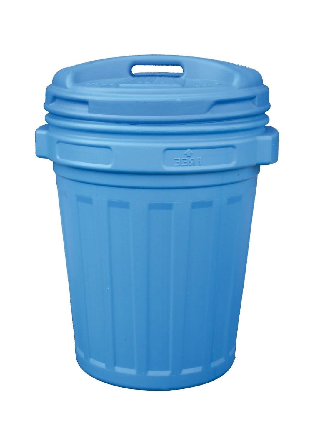 Bidone con coperchio a vite in plastica 	- lt.70 colore blu, cm.50x68h. - 2