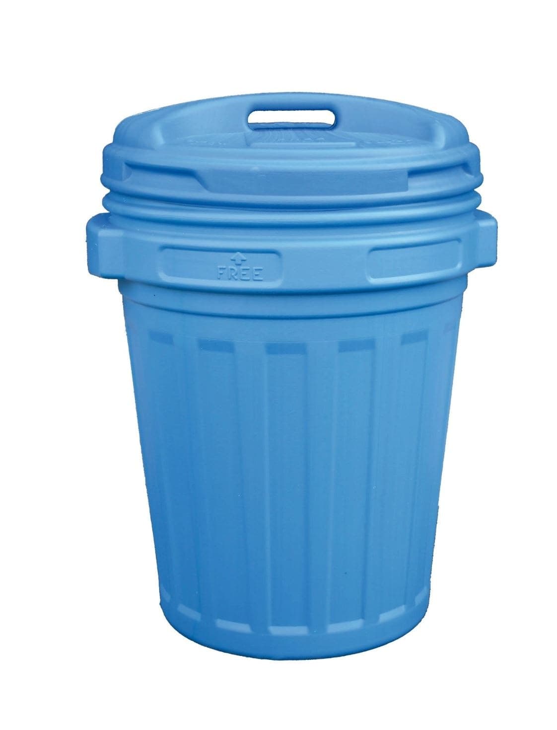 Bidone con coperchio a vite in plastica 	- lt.70 colore blu, cm.50x68h. - 3