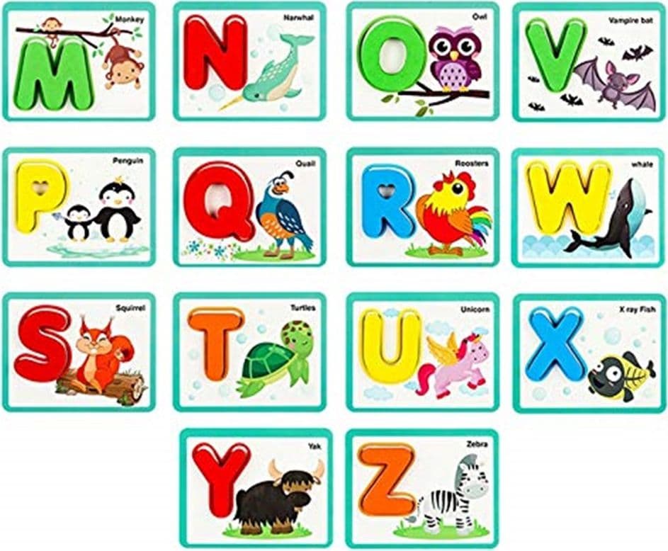 SET SCHEDE DIDATTICHE PUZZLE INTERATTIVO ALFABETO PER ABBINAMENTO LETTERE IN LEGNO 07955 - 4