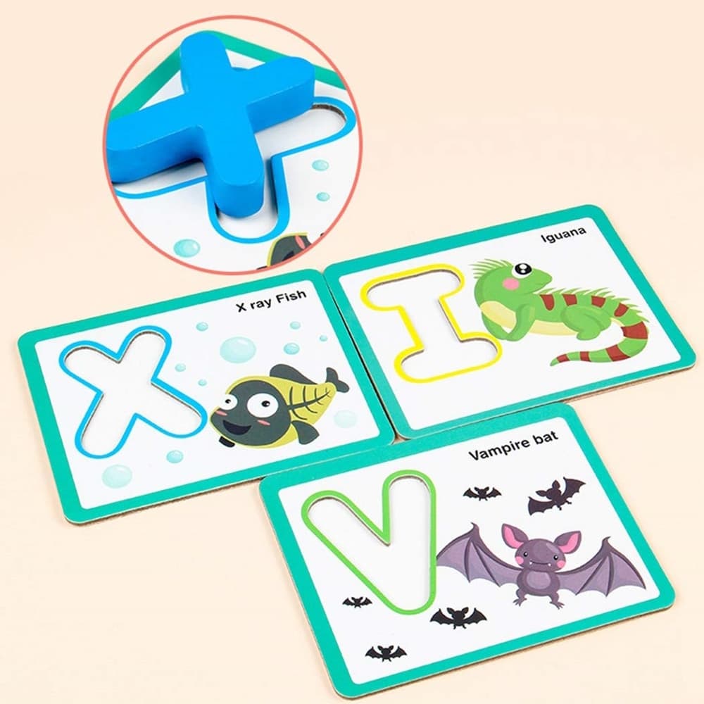 SET SCHEDE DIDATTICHE PUZZLE INTERATTIVO ALFABETO PER ABBINAMENTO LETTERE IN LEGNO 07955 - 6