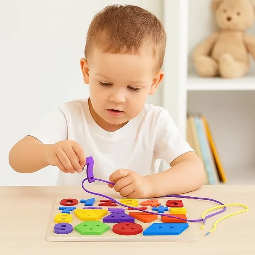 PUZZLE EDUCATIVO INFILATURA CON NUMERI SIMBOLI FORME COLORATE IN LEGNO PER BAMBINI 74464 - 3