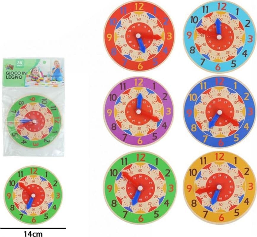 2PZ OROLOGIO EDUCATIVO APPRENDIMENTO STRUMENTO IMPARARE LEGGERE L'ORA BAMBINI LEGNO 53560 - 2