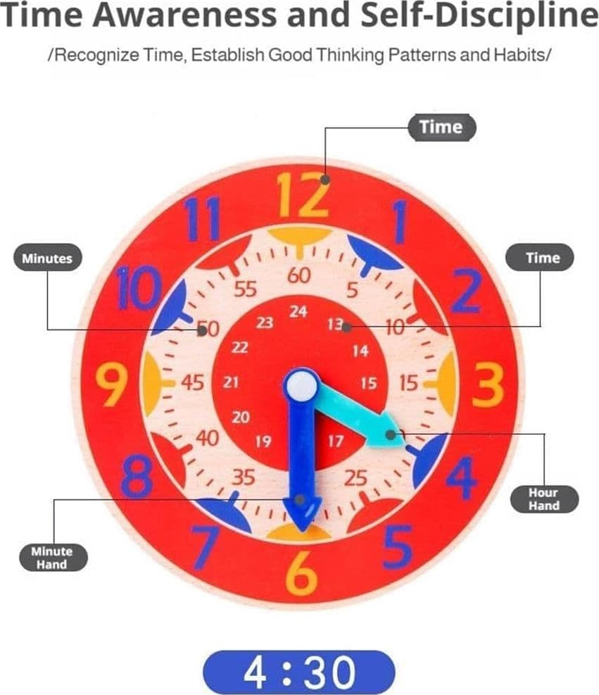 2PZ OROLOGIO EDUCATIVO APPRENDIMENTO STRUMENTO IMPARARE LEGGERE L'ORA BAMBINI LEGNO 53560 - 4