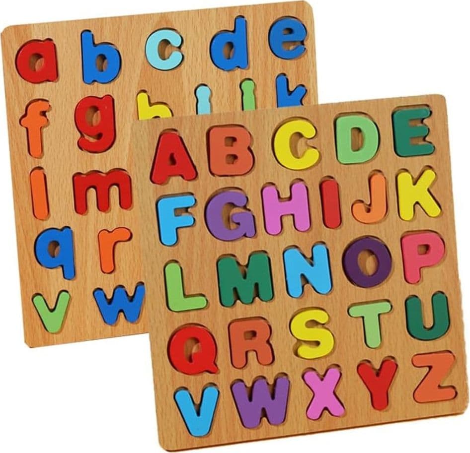 PUZZLE IN LEGNO COLORATI CON LETTERE ALFABETO GIOCATTOLO TAVOLETTA QUADRATA 2 MODELLI 31571