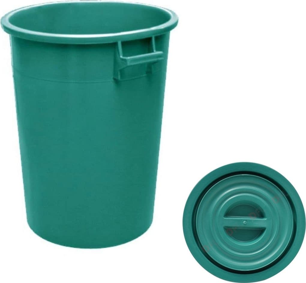 Bidone  verde uso agricolo e per rifiuti + coperchio   Lt 100 - Ø 53 x h 66 cm - 2