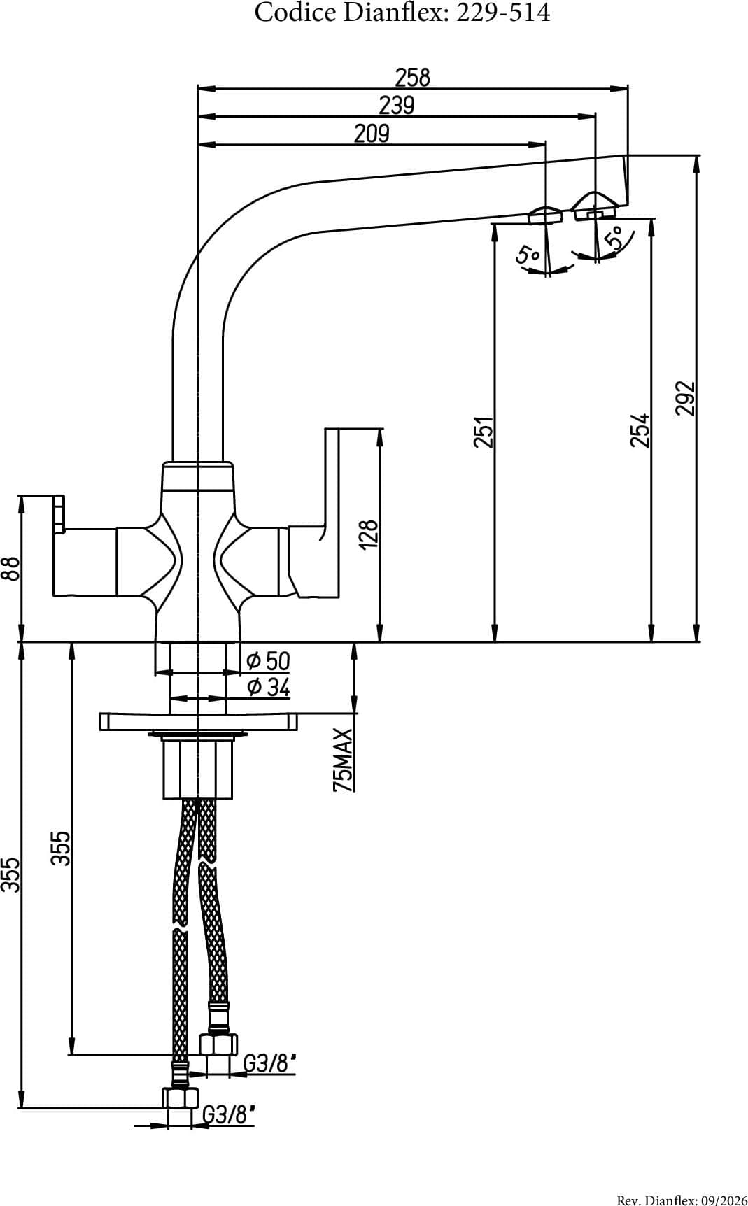 MISCELATORE MONOFORO LAVELLO CON BOCCA A 3 ACQUE- Cromo- ARGO- pezzi 1 - 2