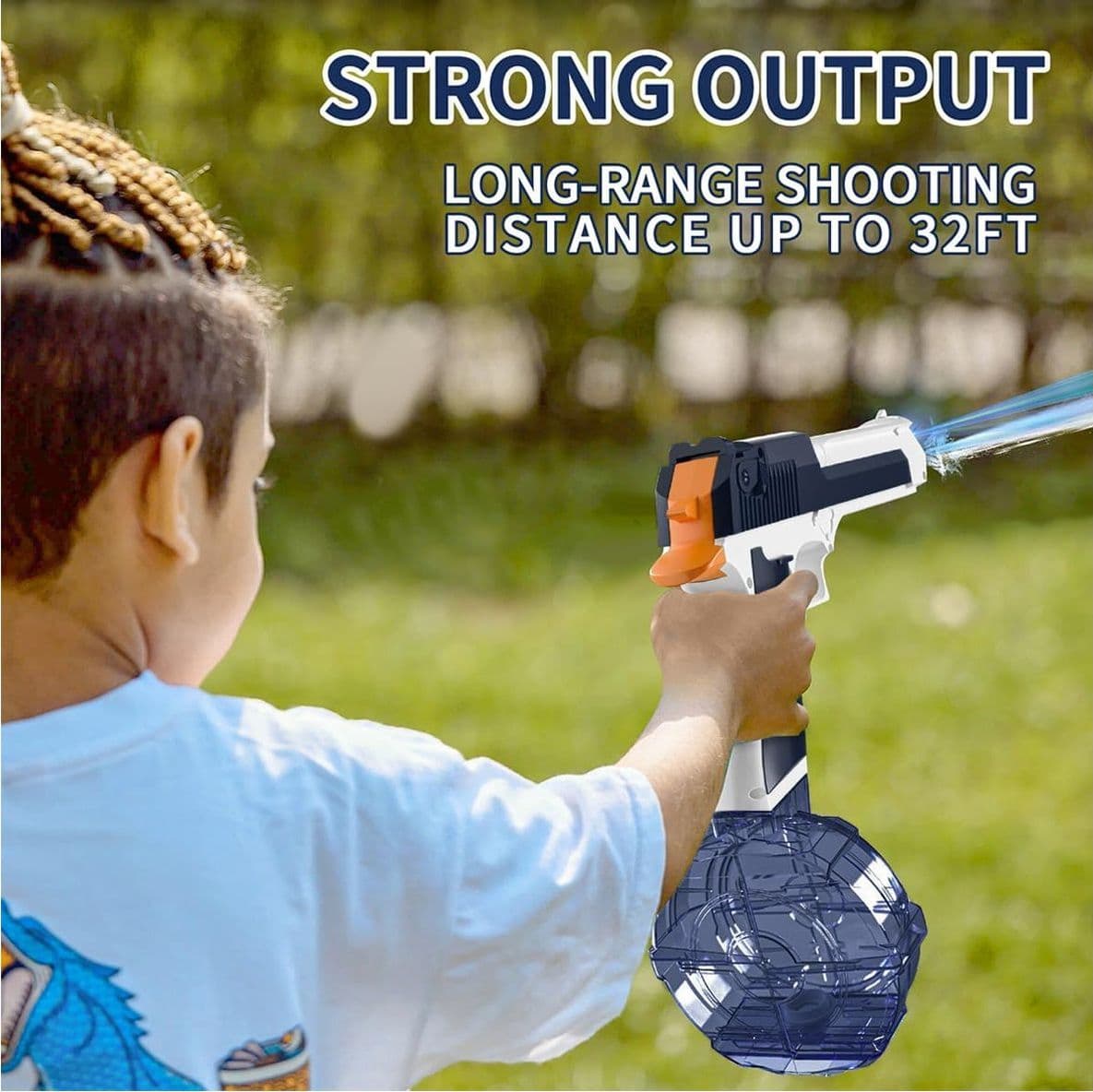 Pistola ad Acqua Elettrica Luminosa per Adulti Bambini Ricaricabili 32 FT Gamma Pistola ad Alto Getto per  Piscina Spiaggia Divertimento - 2