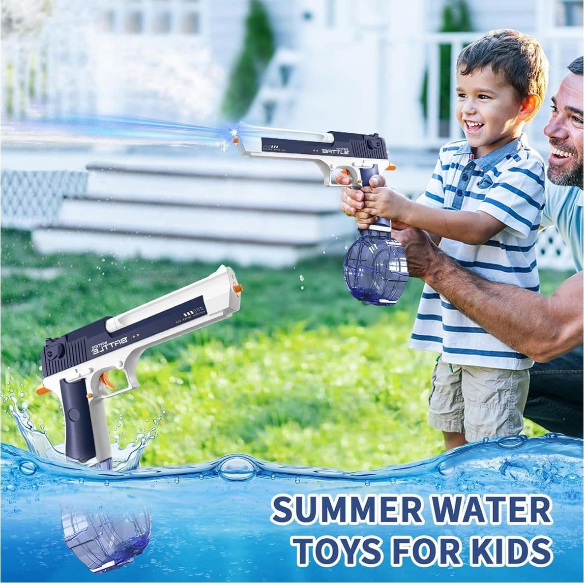 Pistola ad Acqua Elettrica Luminosa per Adulti Bambini Ricaricabili 32 FT Gamma Pistola ad Alto Getto per  Piscina Spiaggia Divertimento - 3