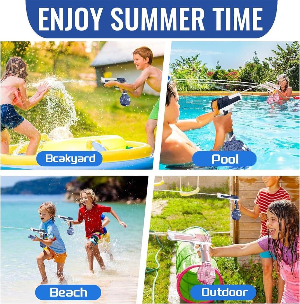 Pistola ad Acqua Elettrica Luminosa per Adulti Bambini Ricaricabili 32 FT Gamma Pistola ad Alto Getto per  Piscina Spiaggia Divertimento - 4