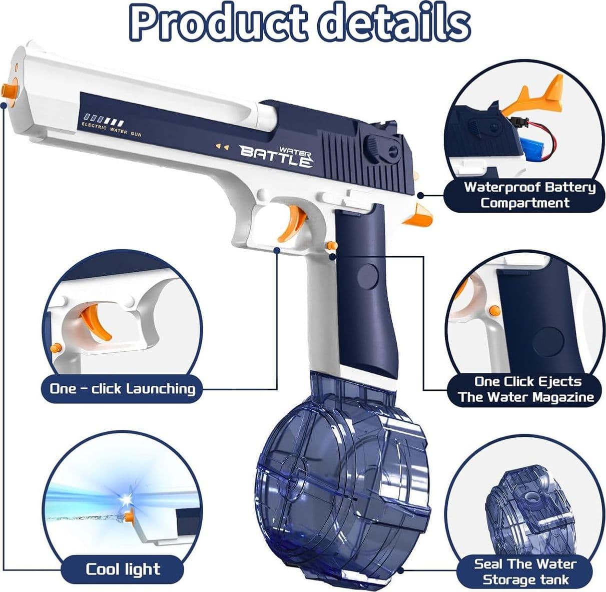 Pistola ad Acqua Elettrica Luminosa per Adulti Bambini Ricaricabili 32 FT Gamma Pistola ad Alto Getto per  Piscina Spiaggia Divertimento - 6