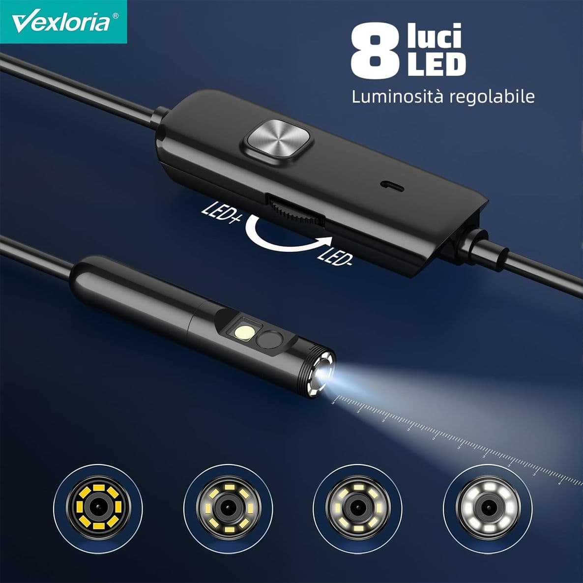 Vexloria Endoscopio per Smartphone Doppia Lente 1920P HD Telecamera Ispezione IP68 Impermeabile con 8 LED Cavo Semirigido Plug and Play per iOS e Android - 3