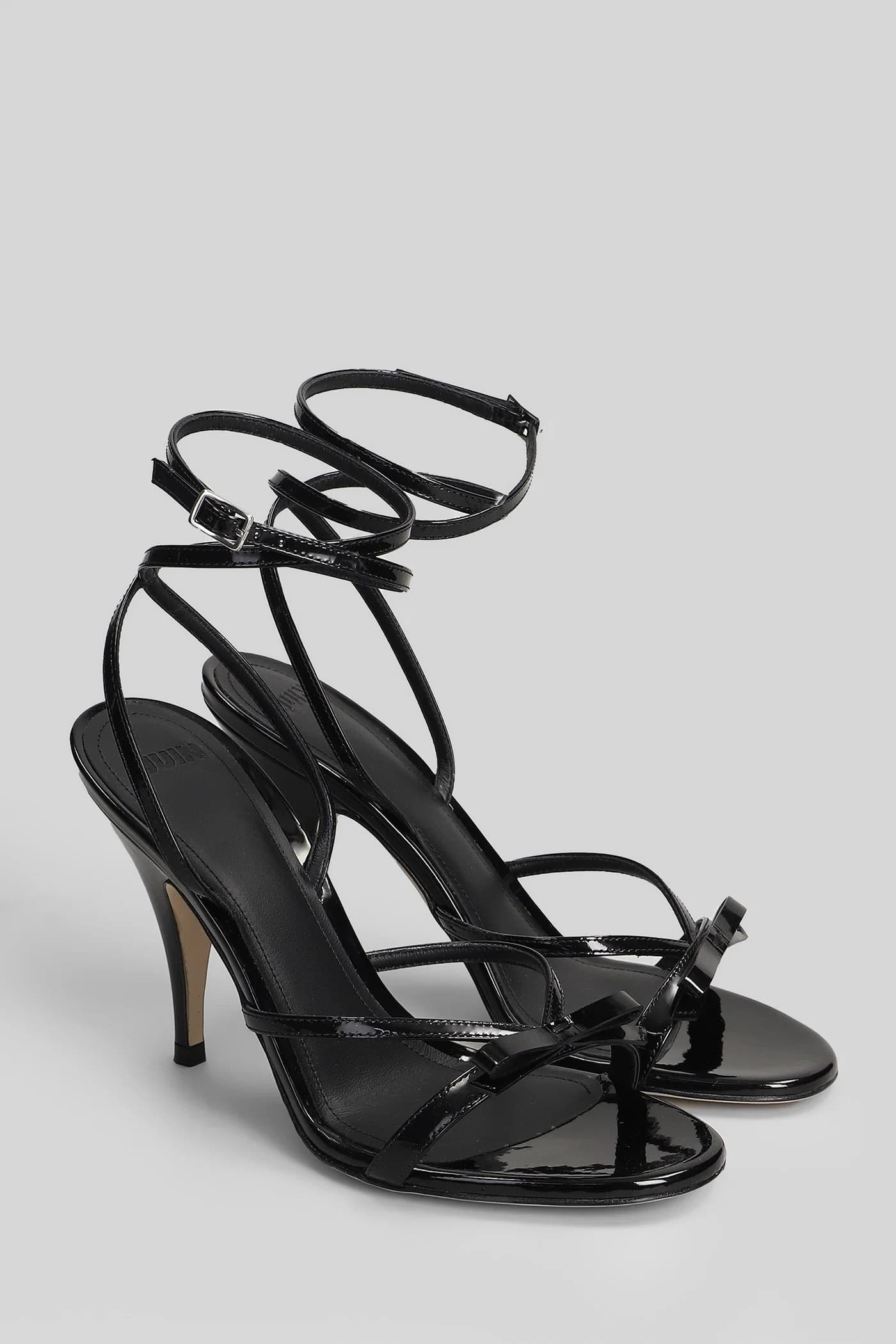 3JUIN 3Juin Sandali Donna in Vernice Nera con Tacco Stiletto e Fiocchi - 3