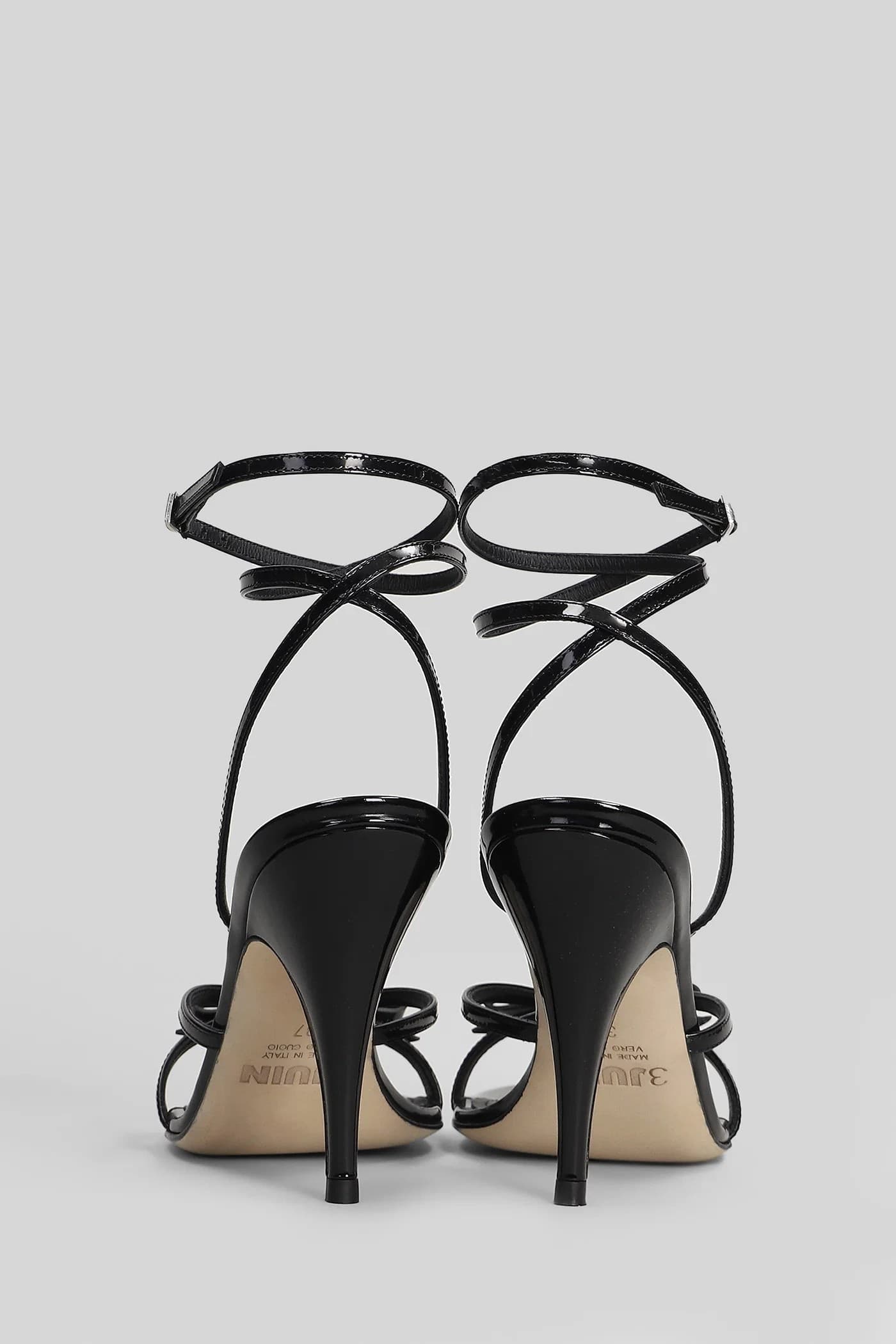 3JUIN 3Juin Sandali Donna in Vernice Nera con Tacco Stiletto e Fiocchi - 4