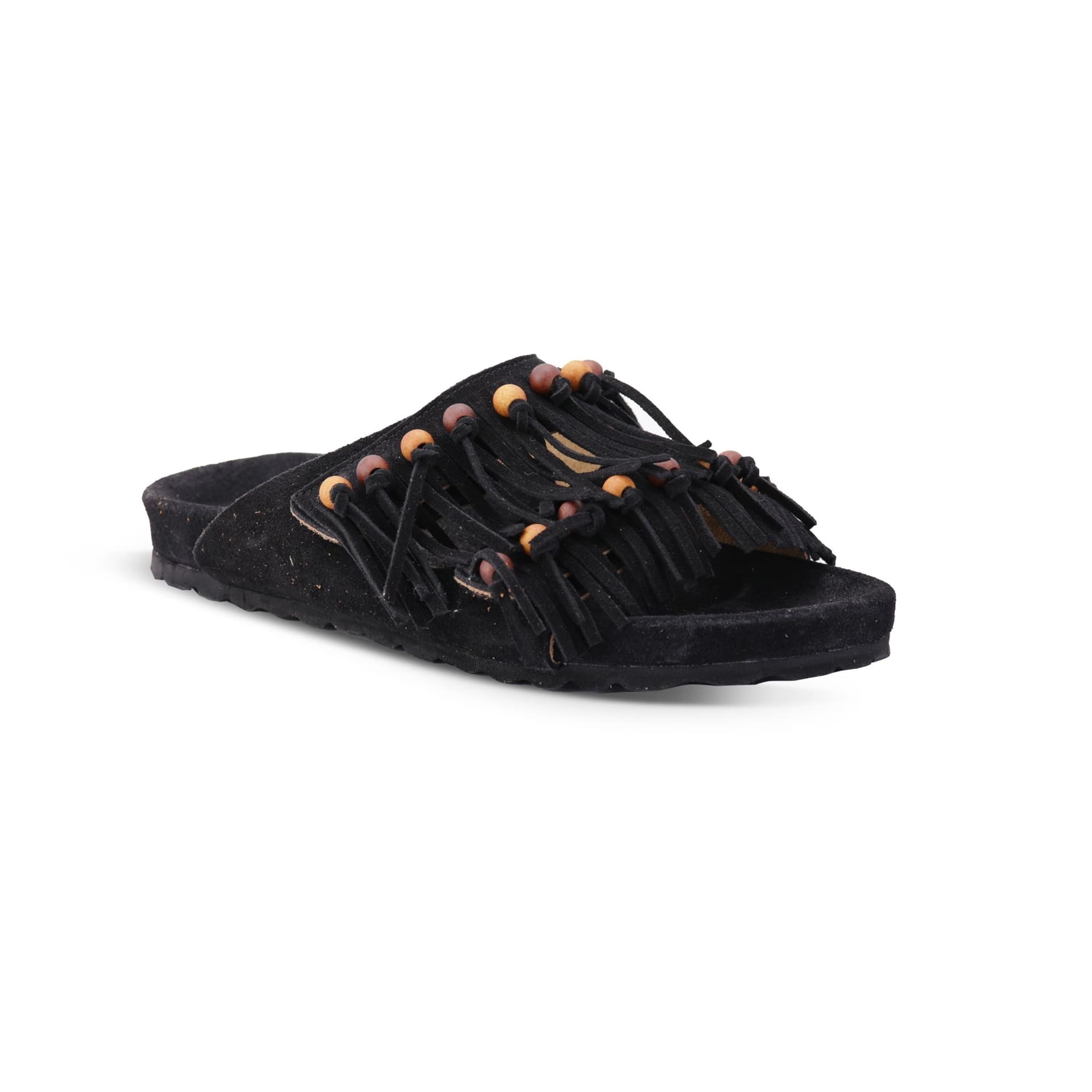 TAJI Taji Sandali Sabot Uomo in Suede Nero con Frange e Doppia Fascia - 2