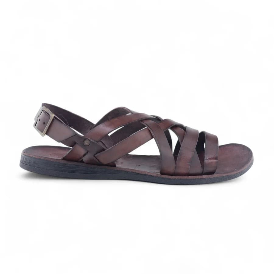 BRADOR Brador Sandali Uomo in Pelle Color Rum con Fasce Incrociate