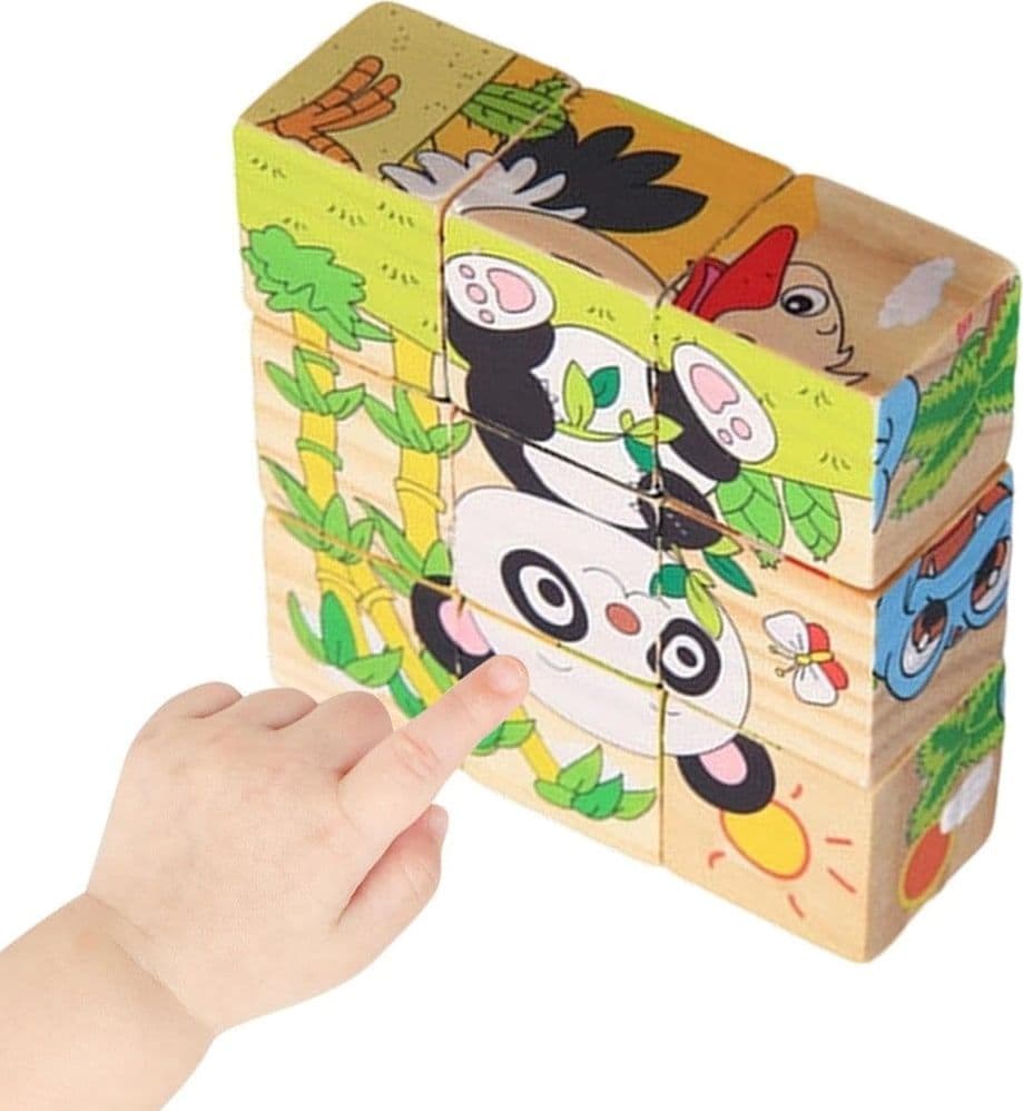 PUZZLE ROMPICAPO CUBI IN LEGNO PER BAMBINI DESIGN ANIMALI GIOCATTOLI EDUCATIVI 31582 - 3