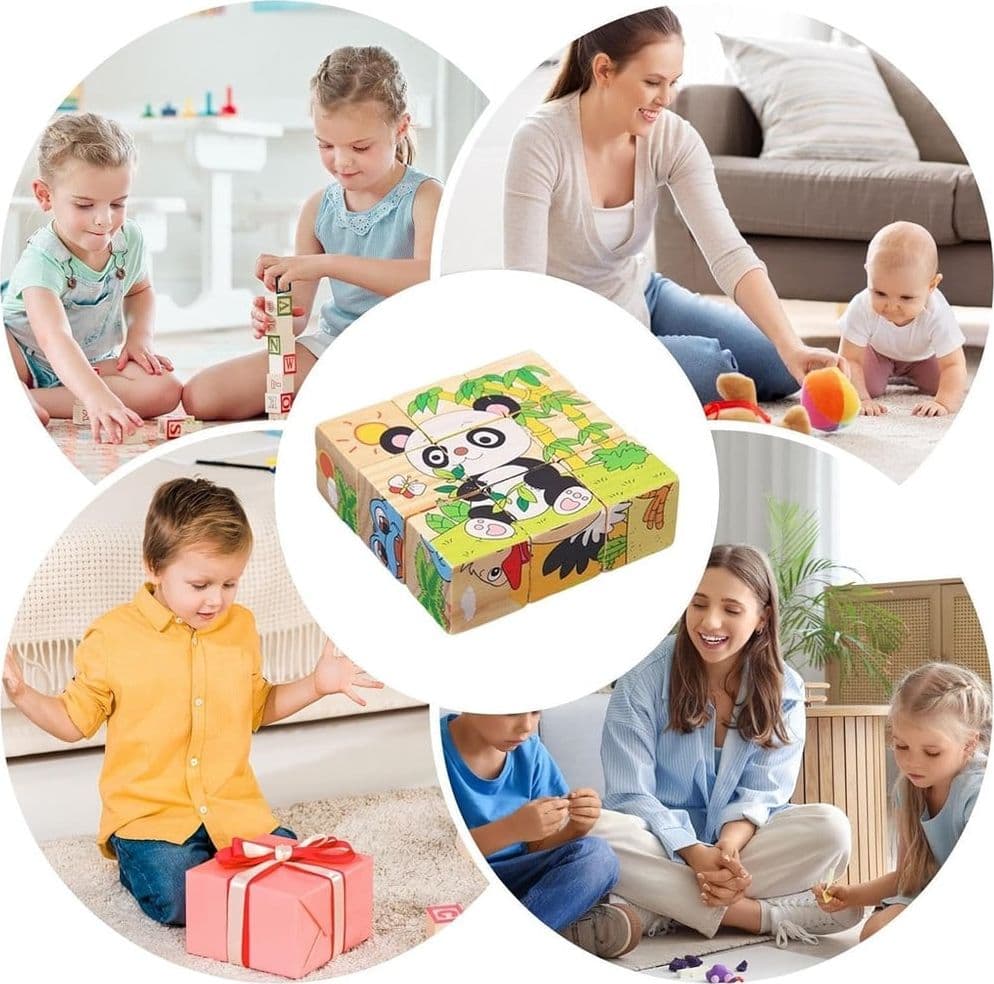 PUZZLE ROMPICAPO CUBI IN LEGNO PER BAMBINI DESIGN ANIMALI GIOCATTOLI EDUCATIVI 31582 - 5