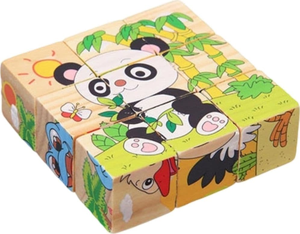PUZZLE ROMPICAPO CUBI IN LEGNO PER BAMBINI DESIGN ANIMALI GIOCATTOLI EDUCATIVI 31582 - 8