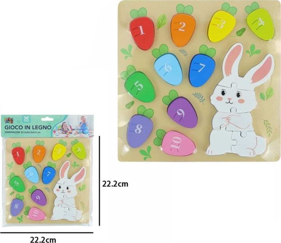 GIOCO DI CONTEGGIO ABBINAMENTO NUMERI PUZZLE IN LEGNO TEMA CONIGLIO PER BAMBINI 32370 - 2
