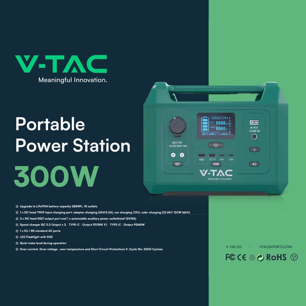 V-TAC VT-303N ACCUMULATORE PORTATILE LIFEPO4 288WH 300W RICARICABILE COMPATIBILE SISTEMA FOTOVOLTAICO PORTATILE - SKU 11625 - 4