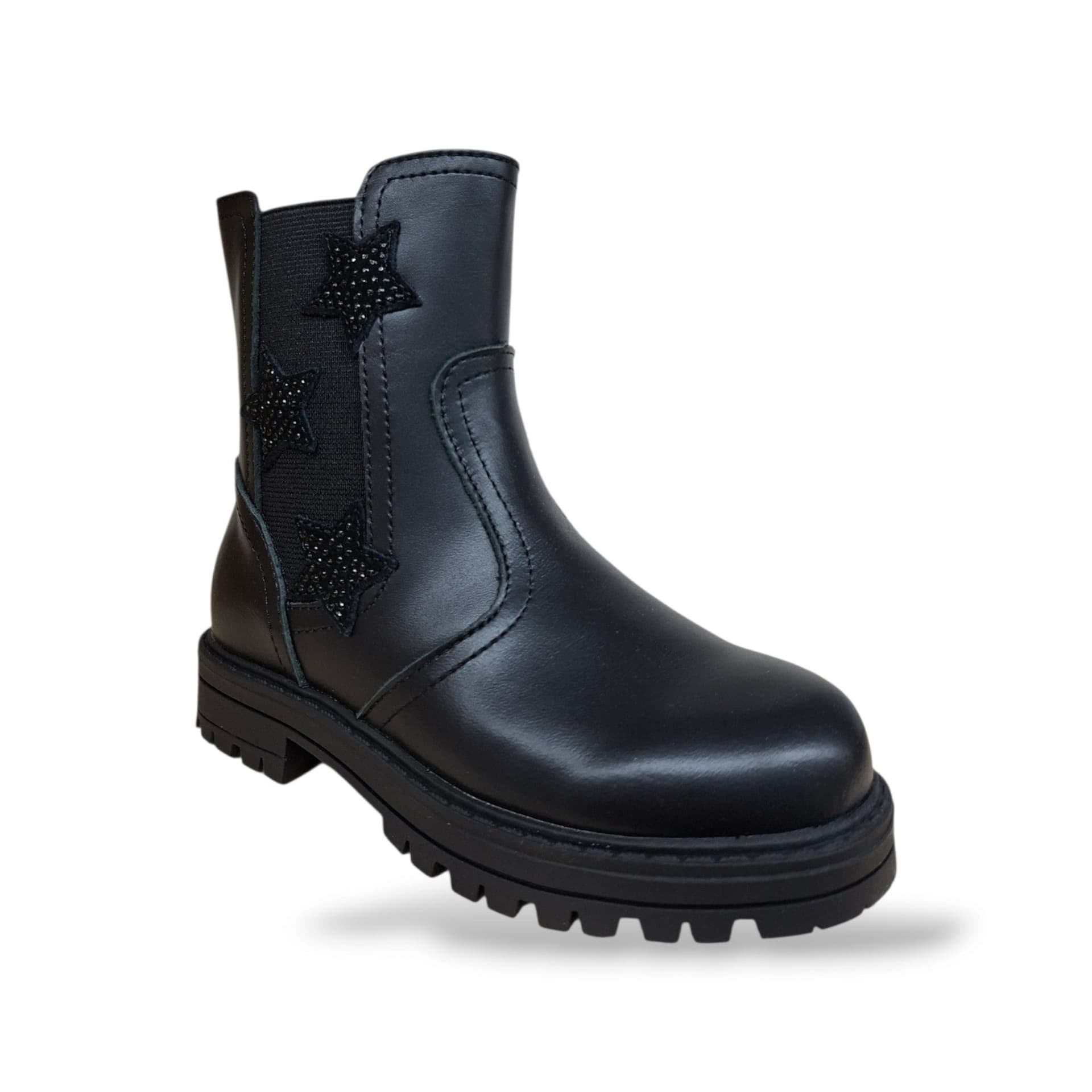 Balducci Rive RIVE1035 Stivaletto Biker Bambina e Ragazza Nero | Pelle Stelle Glitter Elastico Laterale Rock Grintoso | Taglie 27-36 | Scarpetteria Gica - 2