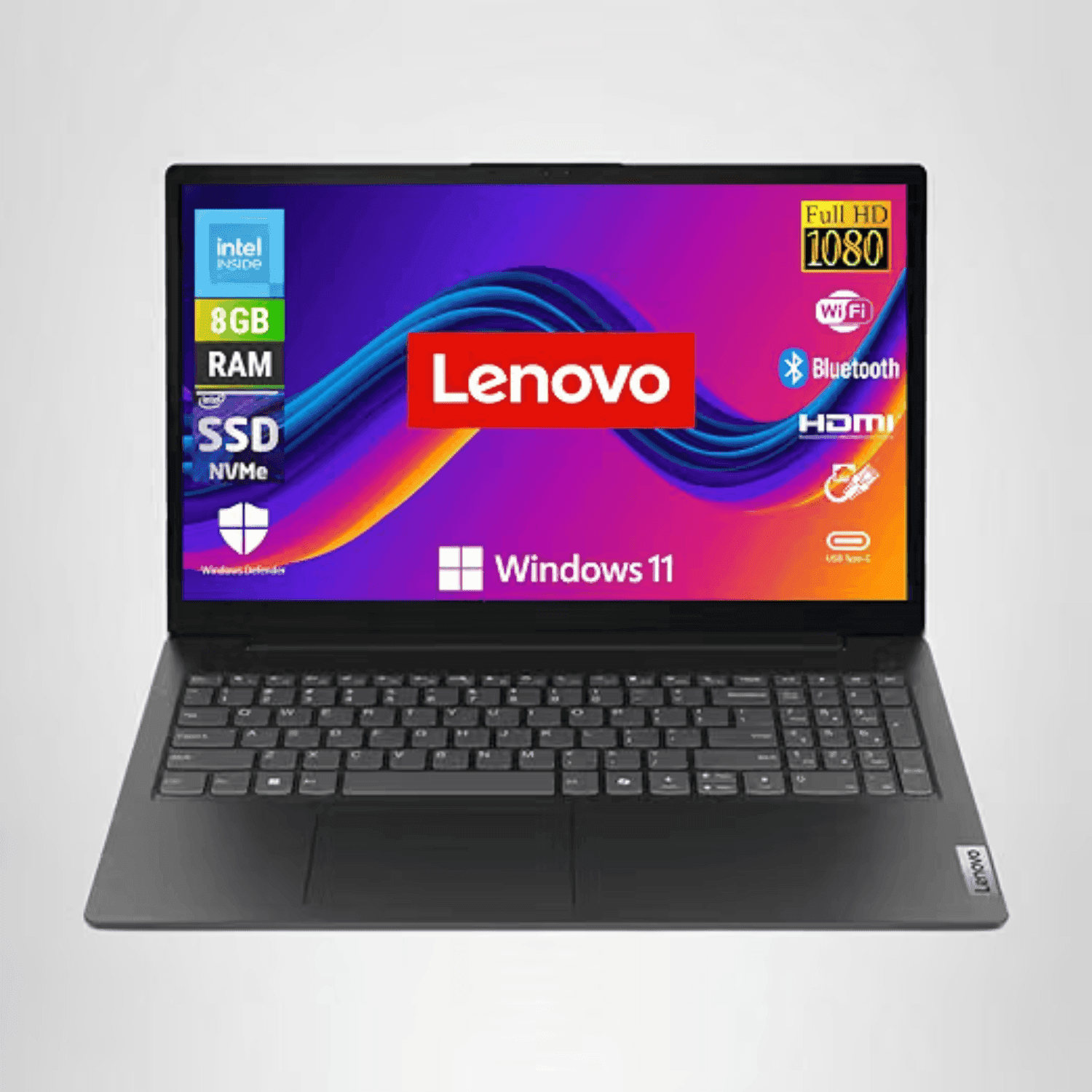 Lenovo - Notebook Pc Intel N100 4 Core fino a 3.4Ghz - Display 15,6" FHD - Ram 8Gb DDR5 SSD Nvme 256Gb - 2