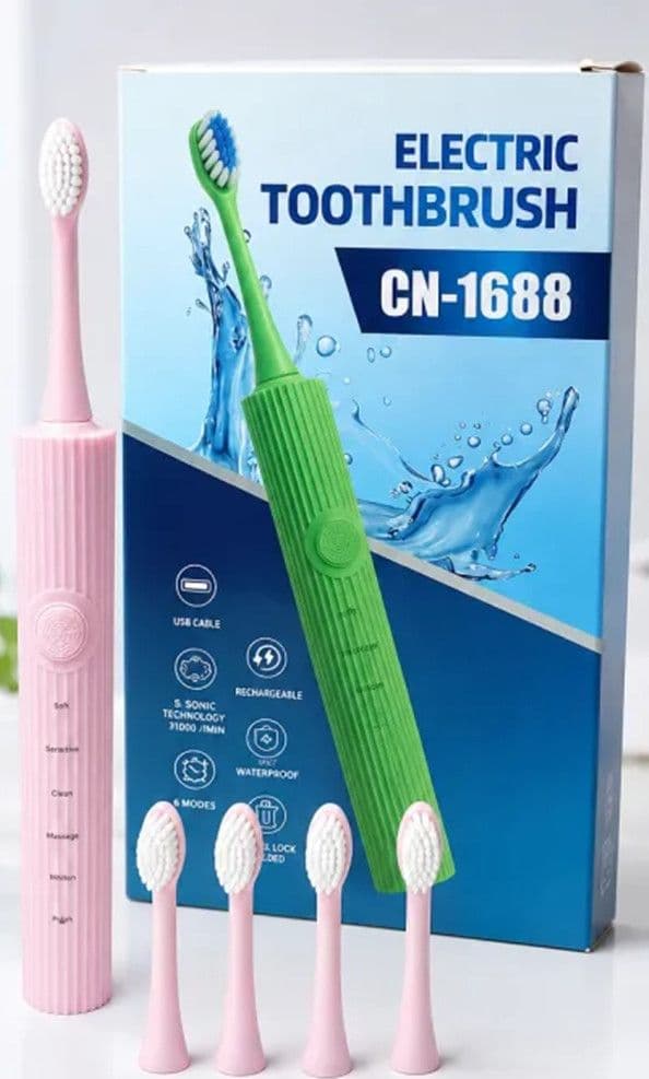SPAZZOLINO ELETTRICO RICARICABILE 6 MODALITÀ SPAZZOLAMENTO 4 TESTINE IMPERMEABILE CN-1688 - 6