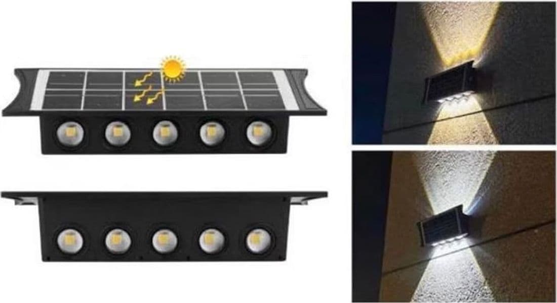 APPLIQUE PARETE LAMPADA DA ESTERNO RICARICA SOLARE BIDIREZIONALE IMPERMEABILE MEQ-FO-10 - 2