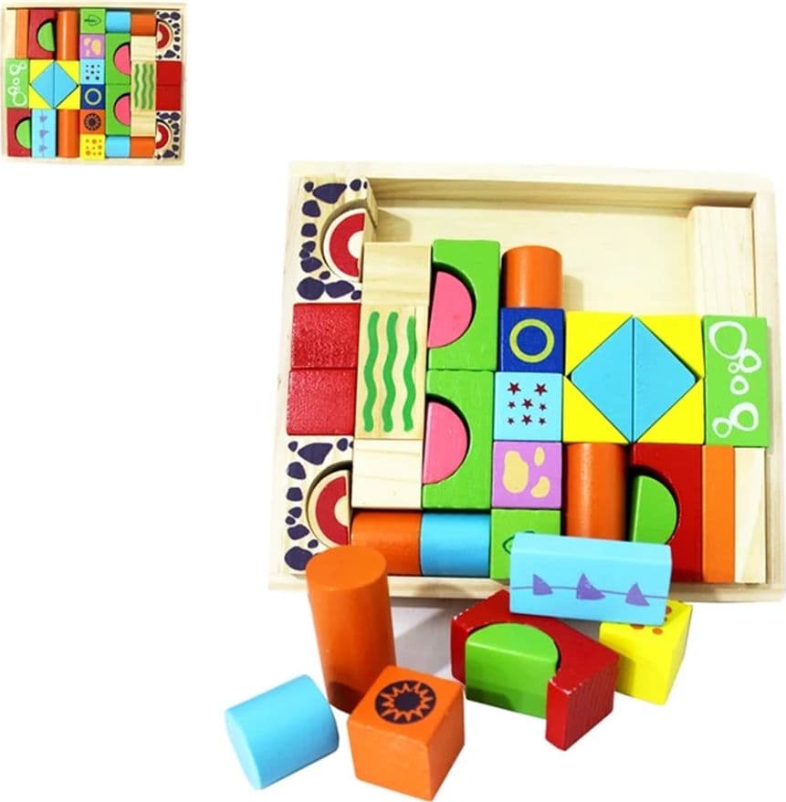 SET COSTRUZIONI IN LEGNO COLORATE STAMPATI GIOCO PUZZLE EDUCATIVO PER BAMBINI 07944